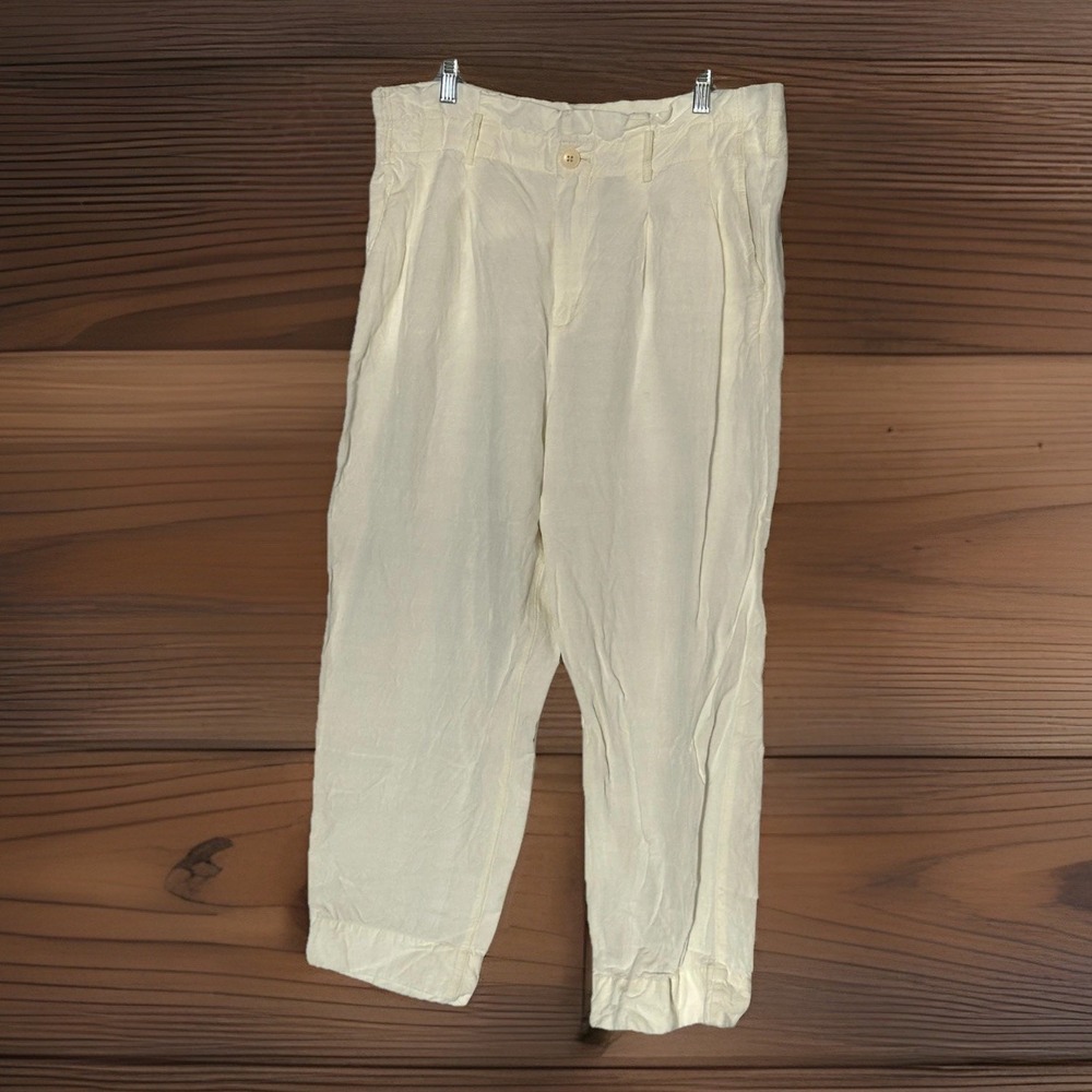 Madewell Linen Blend Cropped Pants Womens 14 Cream‎ Paperbag Waist Coastal